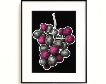 Grappe de raisins violets affiche impression botanique fruits impression raisin rouge plante mur Art photo Floral unique dessin aliments Art déco maison moderne