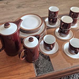 Vintage Poole Pottery Chestnut design coffee and dinner set pieces