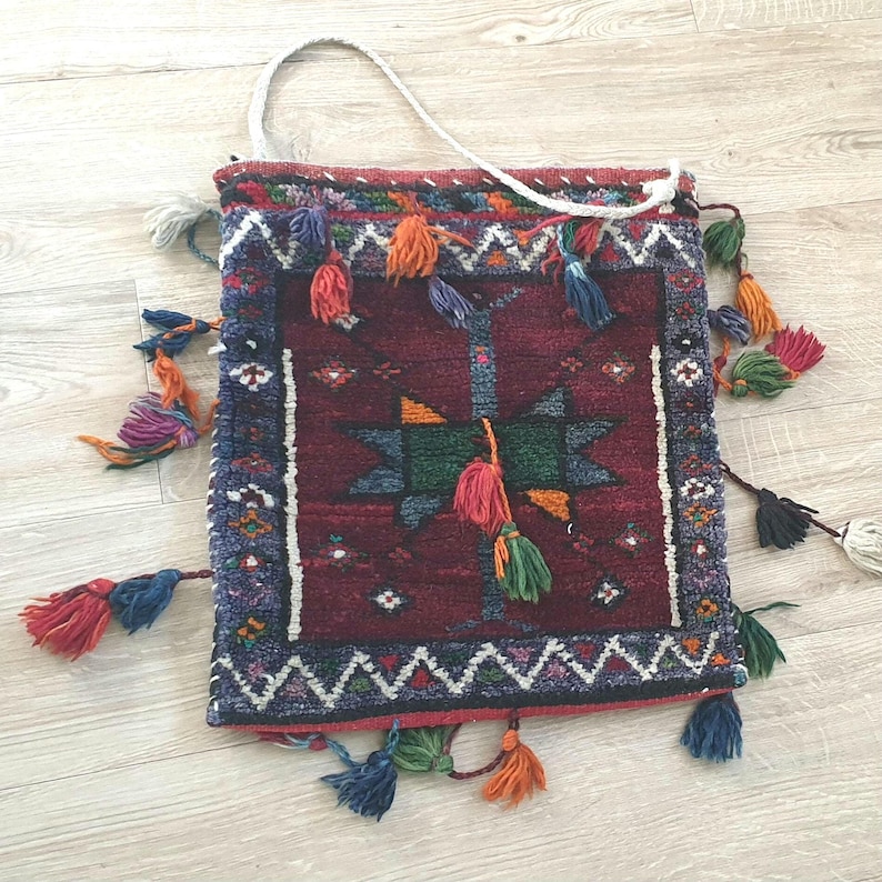 Beautiful vintage hand made Persian carpet bag in pristine condition
