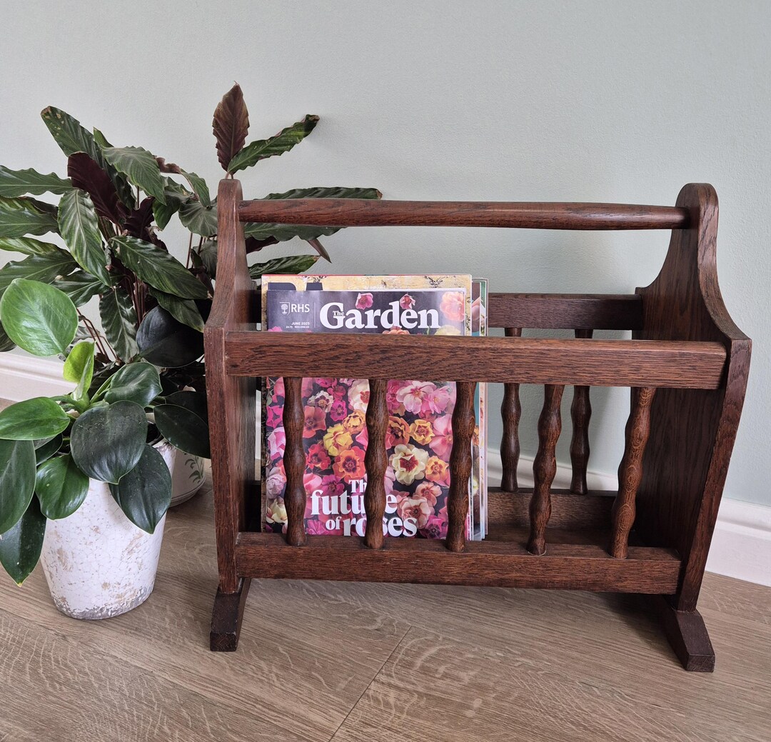 Vintage Solid Oak Magazine Rack - Lovely Mid Century Design - Etsy