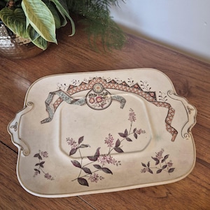 Antique Victorian serving dish - beautiful Aesthetic Movement design ironstone platter by Edge, Malkin and Co.