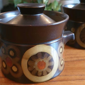 Vintage 1970's Denby lidded stoneware jars- gorgeous hand painted Arabesque design. 2 for sale separately