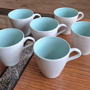Vintage 1960's Poole pottery coffee cups - gorgeous Seagull and Ice Green design set of 6