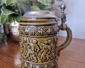 Vintage 1960s ceramic lidded beer stein - classic German design by Marzi and Remy