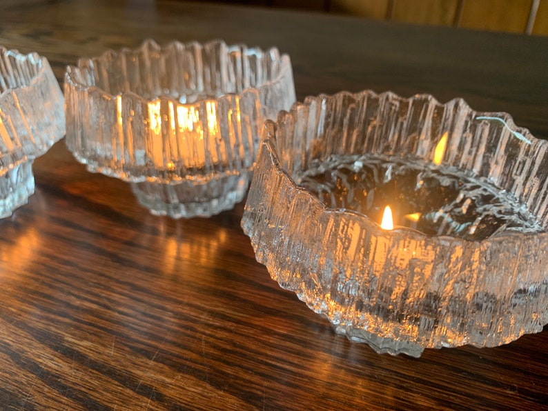 Set of 3 Beautiful Vintage Iittala Tapio Wirkkala Stellaria Finnish Designer Glass Candle