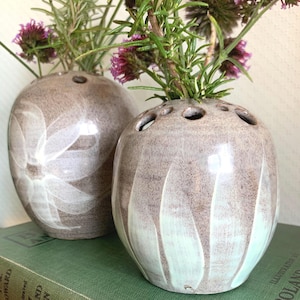 Vintage pair of Mid Century studio pottery vases - perfect for flowers or potpourri