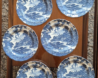 Vintage blue and white side plates - beautiful Meadowsweet ironstone by Ridgway Set of 6