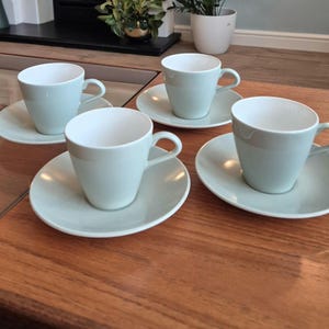Vintage 1960's Poole pottery coffee cups and saucers - gorgeous Cameo twin tone pale green set of 4
