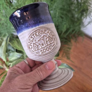 Vintage Studio pottery goblet - hand made with lovely blue glaze