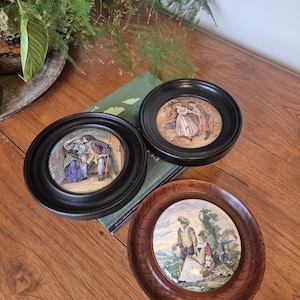 Antique Victorian ceramic pot lids in frames.Pratt ware pieces - 3 for sale separately