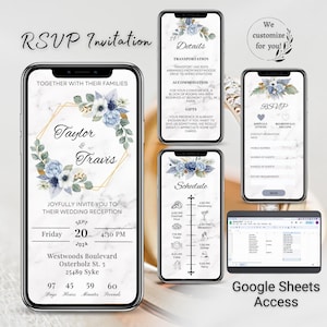 Invito digitale per matrimonio con RSVP online - Blue Gold Eucalyptus Sage Pastel Wedding Website Planning, RSVP Wedding Invitation - Personalizzato
