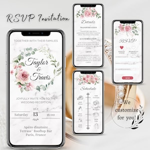 Digitale Hochzeitseinladung - Blumen Rose Eukalyptus Salbei Pastell Hochzeit Website Planung, Hochzeitseinladung - Individuell