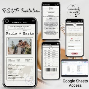 Faire-part de mariage passeport de voyage avec RSVP en ligne - Mini invitation électronique de site Web de mariage à destination - Faire-part carte d'embarquement - Personnalisé