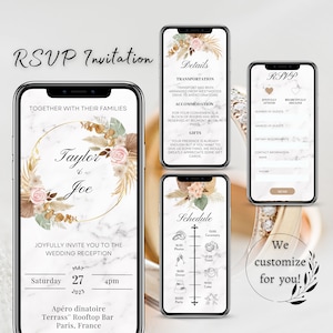 Digitale Hochzeitseinladung mit Online-Anfrage - Boho-Hochzeitswebsite mühelose Feierplanung, rustikale Hochzeitseinladung - personalisiert