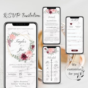 Digitale Hochzeitseinladung mit Online-RSVP - Rosen Hochzeit Website mühelose Feier Planung, Hochzeitseinladung - personalisiert