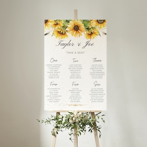 HEATHER Wedding Table Seating Chart , Sunflower Greenery and Gold Signage, Printable Table Seating Chart Poster, Digital Copy
