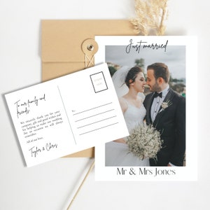 Carte postale de remerciement de mariage personnalisée - Photo et message personnalisables - Modèle numérique imprimable moderne et minimaliste - Téléchargement immédiat