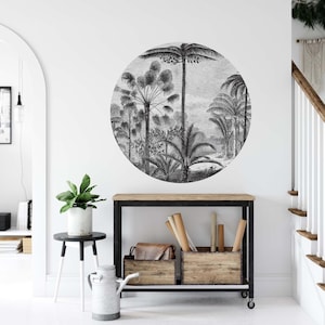 Vintage Tropical Round Wall Decal | Alani | Removable Wall Sticker | Peel and Stick Vinyl | Wall Decor | Tropical Wall Art