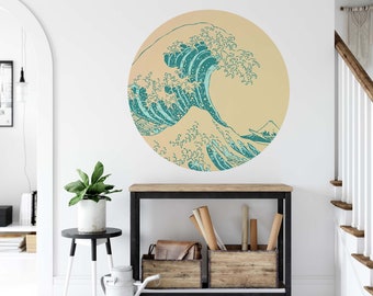 Great Wave Circle Wall Decal | Large Wall Decal | Blue Wall Art | Great Wave | Home Decor | Blue Wall Sticker