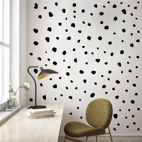 280 Black Dalmatian Dot Wall Stickers | Animal Print Wall Decals | Black & White | Wall Sticker Pack | Cute Wall Decals