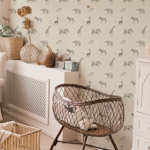 Carta da parati in vinile YokoDesign Safari Wild Animal Monochrome Beige