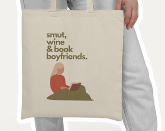Spicy Romance Bookish Tote |  Smut Wine and Book Boyfriends Shopping Bag | Literary Gift for Romance Readers