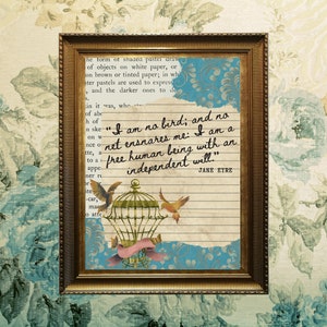 Citazione ispiratrice di Jane Eyre Charlotte Bronte - Non sono un uccello - Poster d'arte letteraria - Download digitale