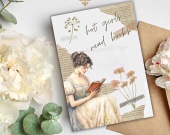 Hot Girls Read Books Postcard - Jane Austen Inspired - Vintage Literary Notecard - Book Art Print