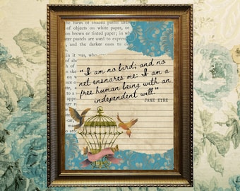 Jane Eyre Charlotte Bronte Inspirational Quote - I am no bird - Literary Art Poster - Digital Download