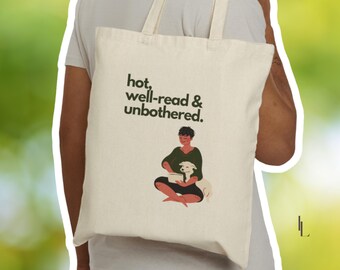 Bookish Cotton Canvas Tote |  Hot Well-Read and Unbothered Reader Shopping Bag | Feminist Literary    Gift | Book Lover Gift