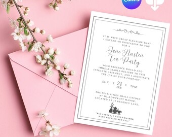 Afternoon Tea Party Invitation Template - Jane Austen Inspired Luncheon - Edit in Canva