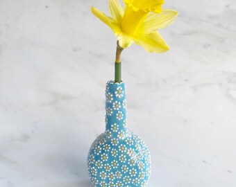 Aqua Floral Bud Vase