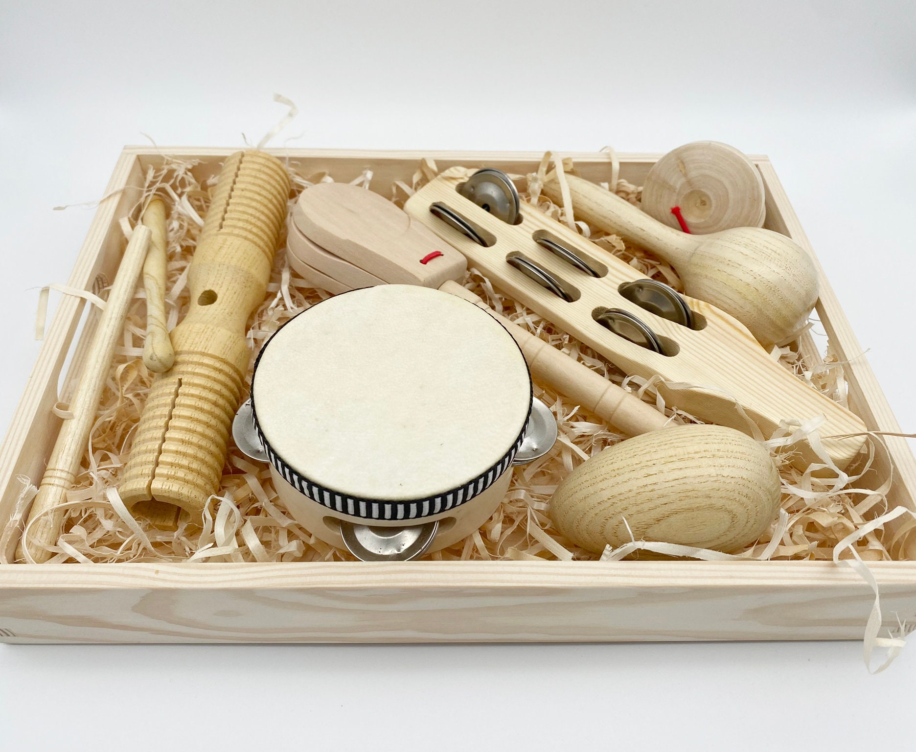 Wooden Musical Instruments Set With Wooden Craft Tray, Musical Wooden Toys Natural Montessori