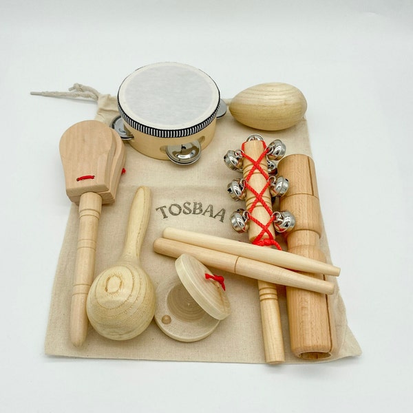 Ensemble d'instruments de musique en bois, jouets musicaux en bois, jouets musicaux éducatifs Montessori pour tout-petits Montessori naturel