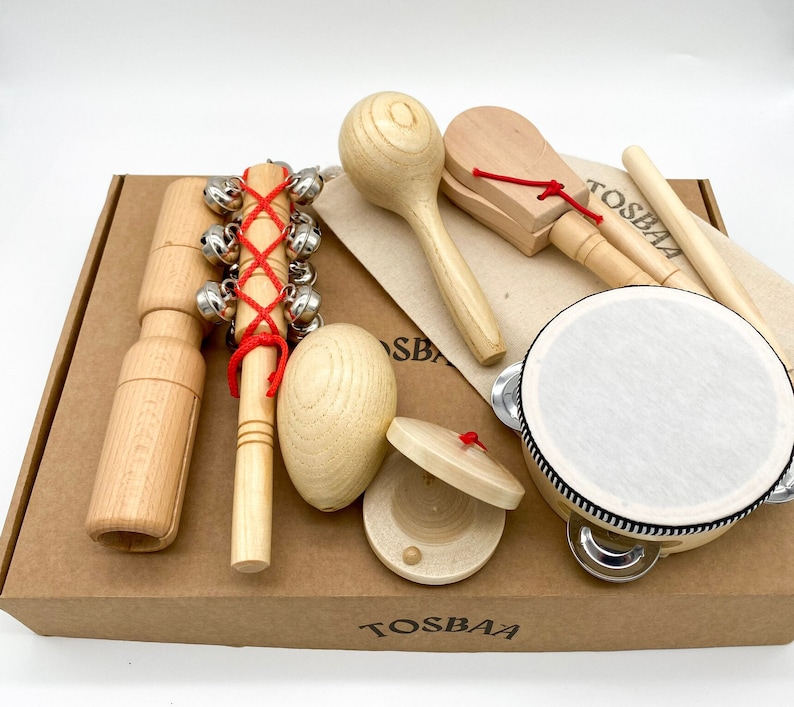 Wooden Musical Instruments Set, Musical Wooden Toys Natural Montessori Educational Montessori