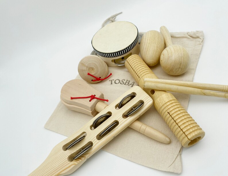 Wooden Musical Instruments Set With Wooden Craft Tray, Musical Wooden Toys Natural Montessori