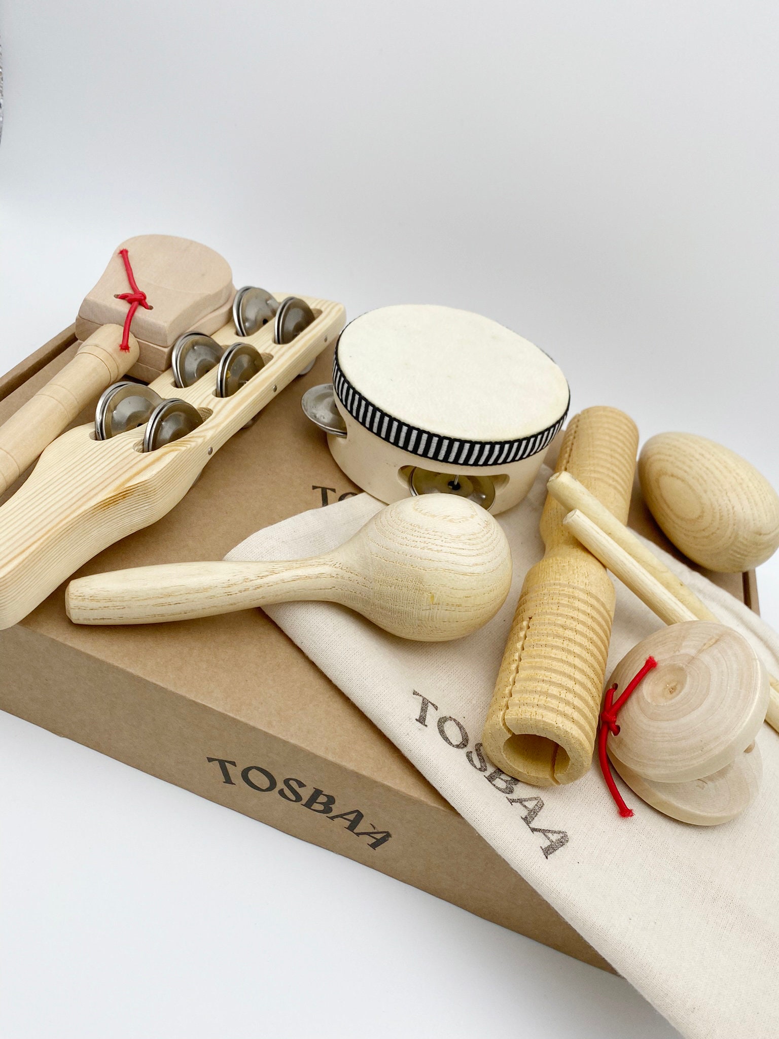 Wooden Musical Instruments Set With Wooden Craft Tray, Musical Wooden Toys Natural Montessori