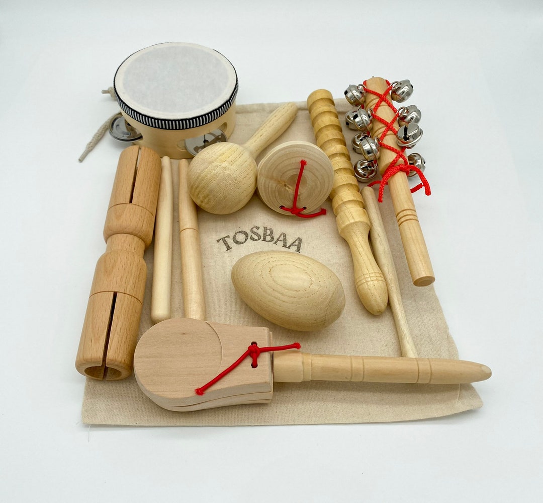 Wooden Musical Instruments Set, Musical Wooden Toys Natural Montessori Educational Montessori