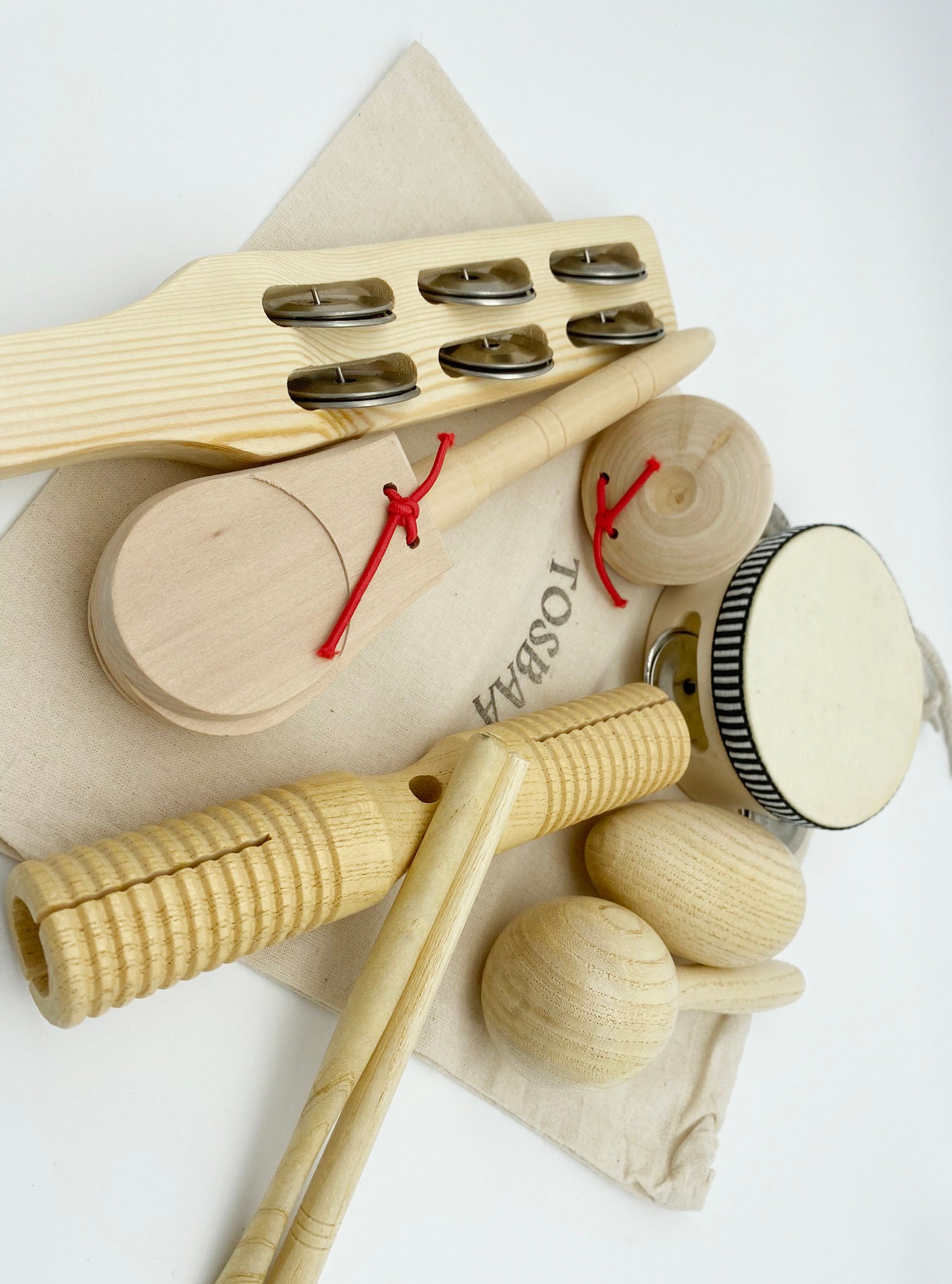 Wooden Musical Instruments Set With Wooden Craft Tray, Musical Wooden Toys Natural Montessori
