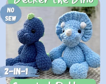 Dinosaur Crochet Pattern: No Sew Triceratops and Stegosaurus Dino Amigurumi Tutorial (PDF)