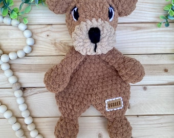 Personalized bear lovey handmade woodland toy baby shower gift