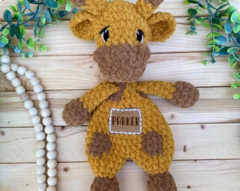 Personalized giraffe lovey handmade toy safari baby shower gift