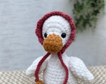 Goose Stuffed Animal Baby Toy with Customizable Bonnet, Baby Shower Gift, Nursery Decor
