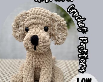Rosemary the Retriever Sitting Dog Crochet Pattern, Low Sew Labrador Dog PDF
