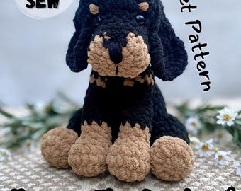 Bluetick Coonhound Sitting Dog Crochet Pattern, Low Sew Dog PDF, 4 Color Variations