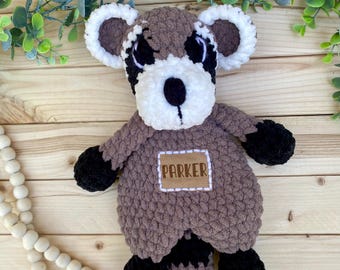 Personalized Name Woodland Raccoon Lovey Stuffed Animal Baby Shower Gift