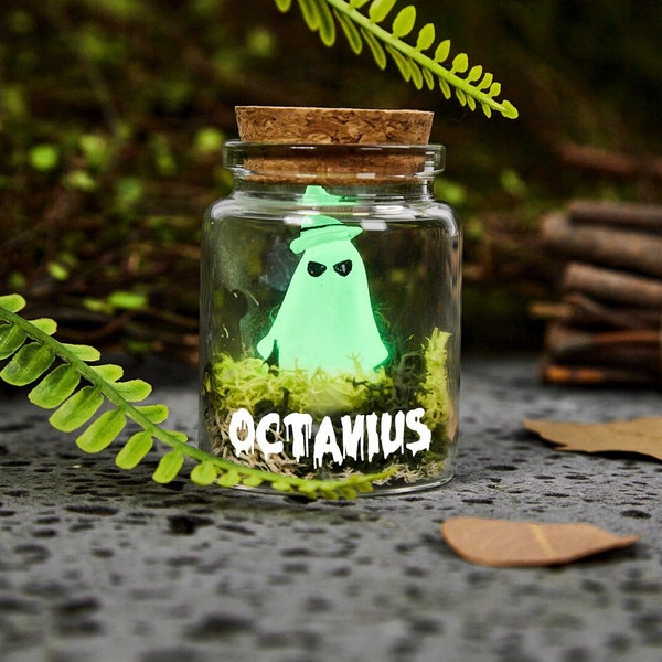 Personalized Glitter Ghost In a Jar, Adopt a Mini Ghost, Tiny Ghost Terrarium, Miniatures Cute Spooky, Trick Or Treat, Halloween Goth Gift