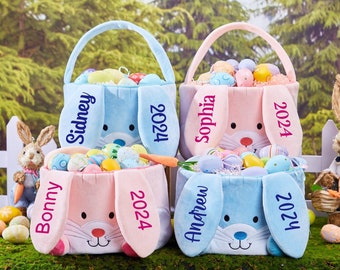Personalized Bunny Easter Basket,Custom Plush Easter Basket,Boy Girls Easter Basket,Monogram Easter Bucket,Kids Easter Gift,Easter Egg Hunt