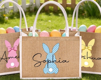 Personalisierte Ostern Einkaufstasche Kundenspezifische Ostern Geschenk-Tasche Sackhasen-Tasche mit Namen Osterkorb Kinder Eiersuche Tasche Jute-Ostern-Tasche Ostern Geschenke