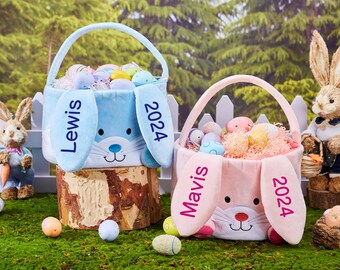 Personalized Easter Basket, Custom Bunny Face Basket, Boys Girls Name Easter Basket, Kids Easter Gift, Personalized Gifts for Boys Girls